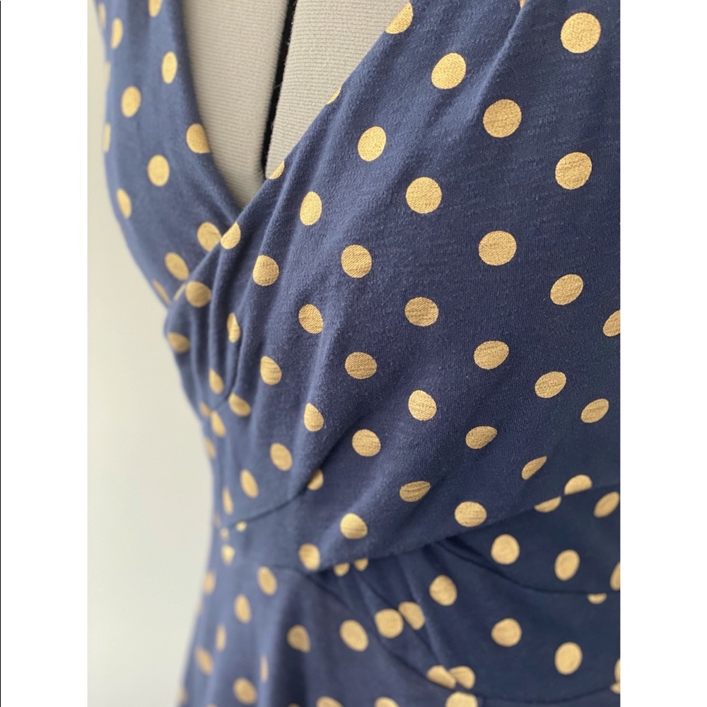 Anthropologie Navy Blue Polka Dot Midi Dress - Picture 2 of 10